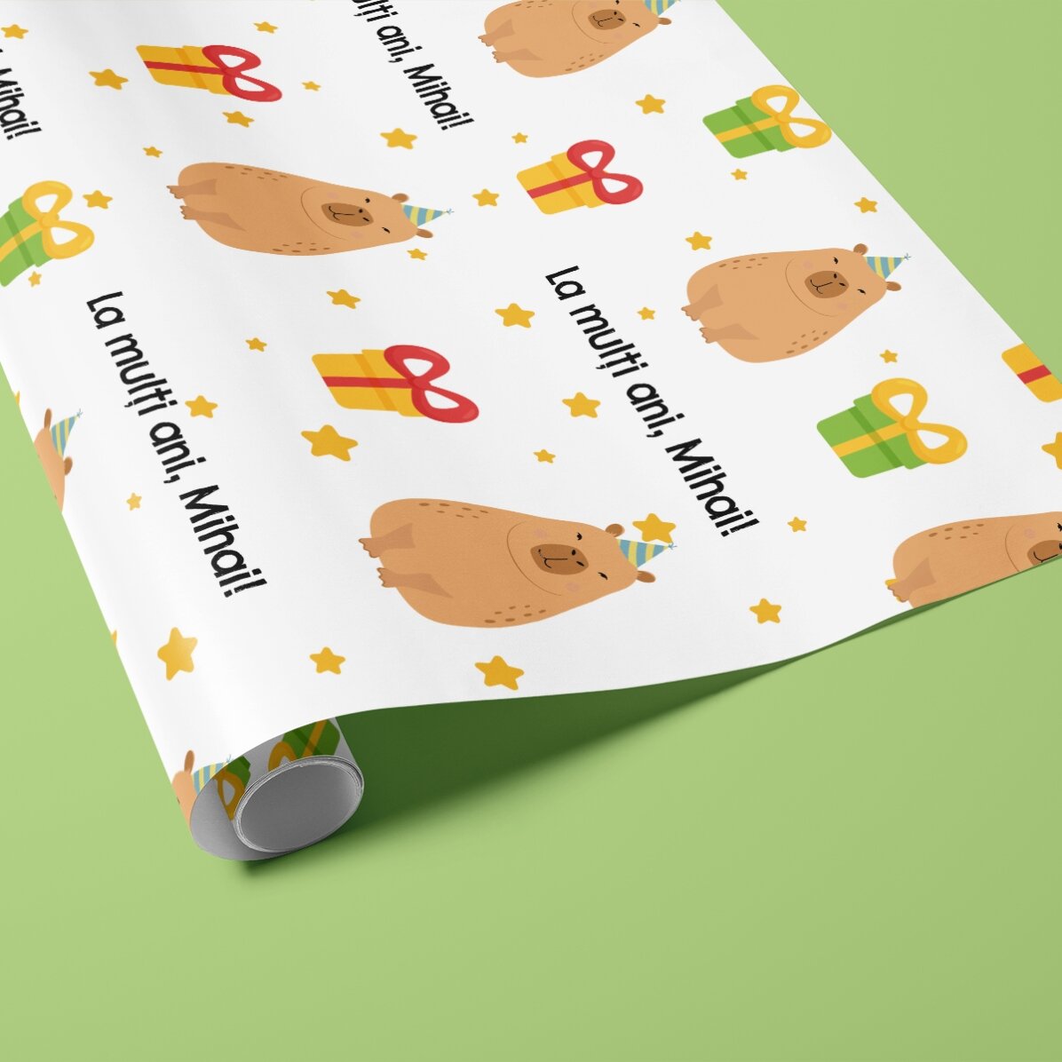 Personalised gift wrapping paper with text - Birthday Capybara
