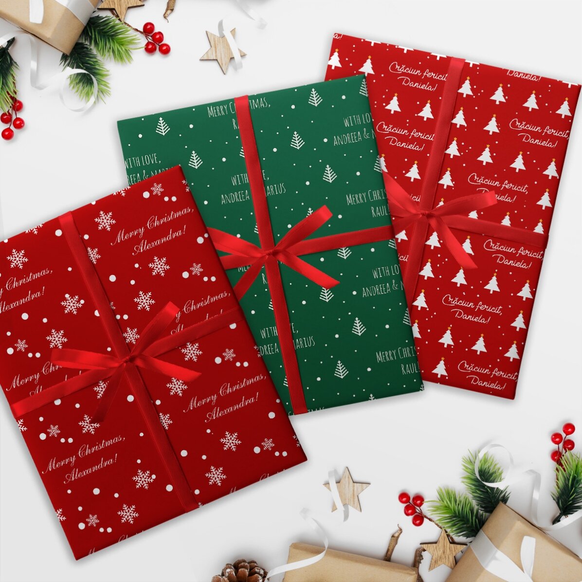 Hârtie de împachetat cadouri personalizată cu text  de Crăciun