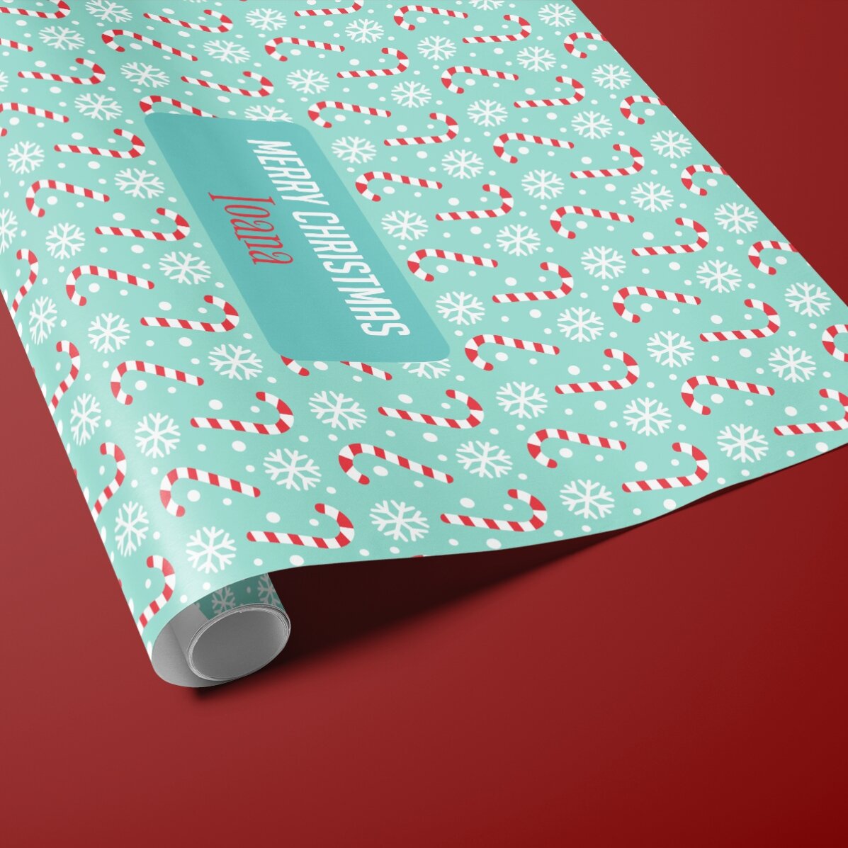 Hârtie de împachetat cadouri personalizată cu text în chenar - Candycane