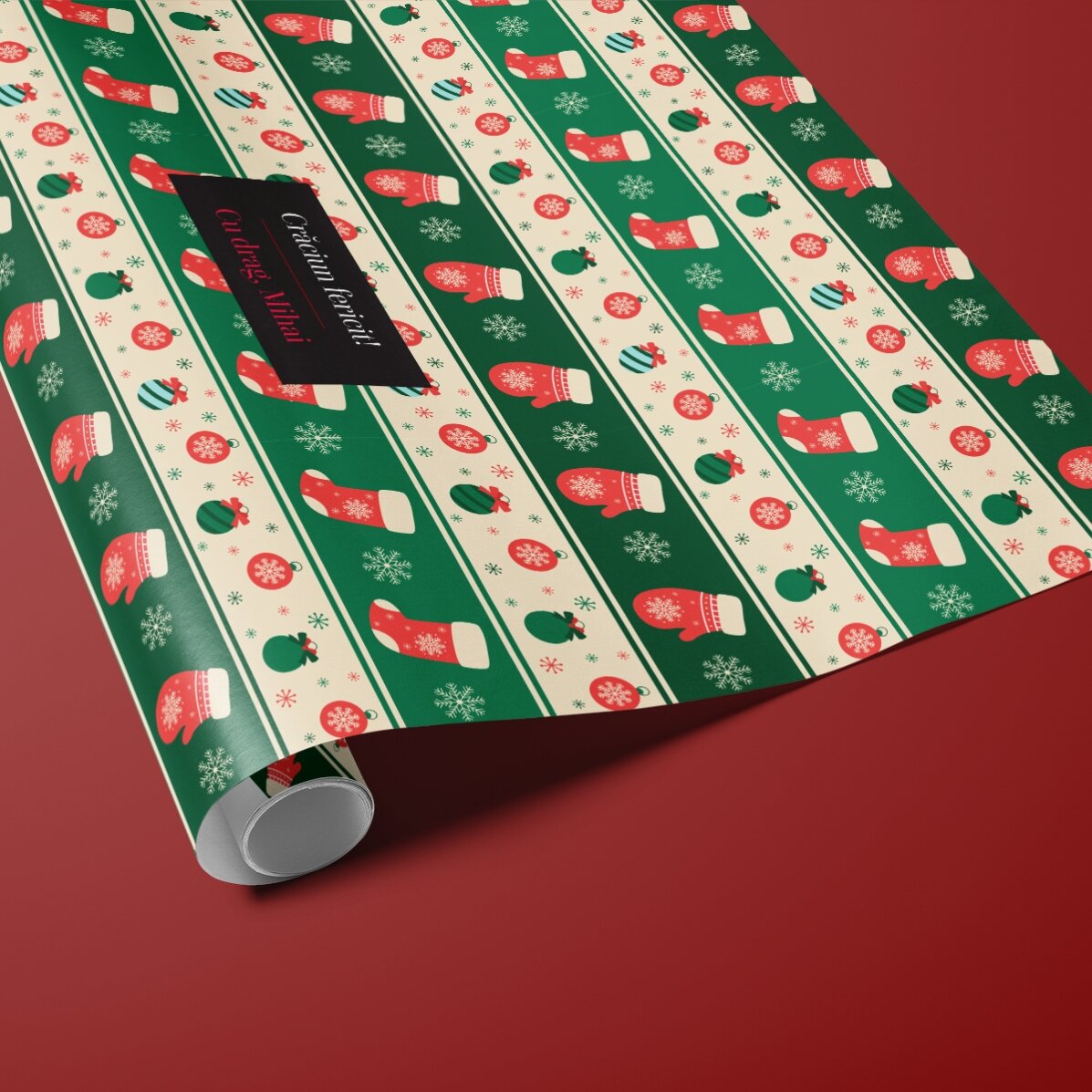 Hârtie de împachetat cadouri personalizată cu text în chenar - Globuri