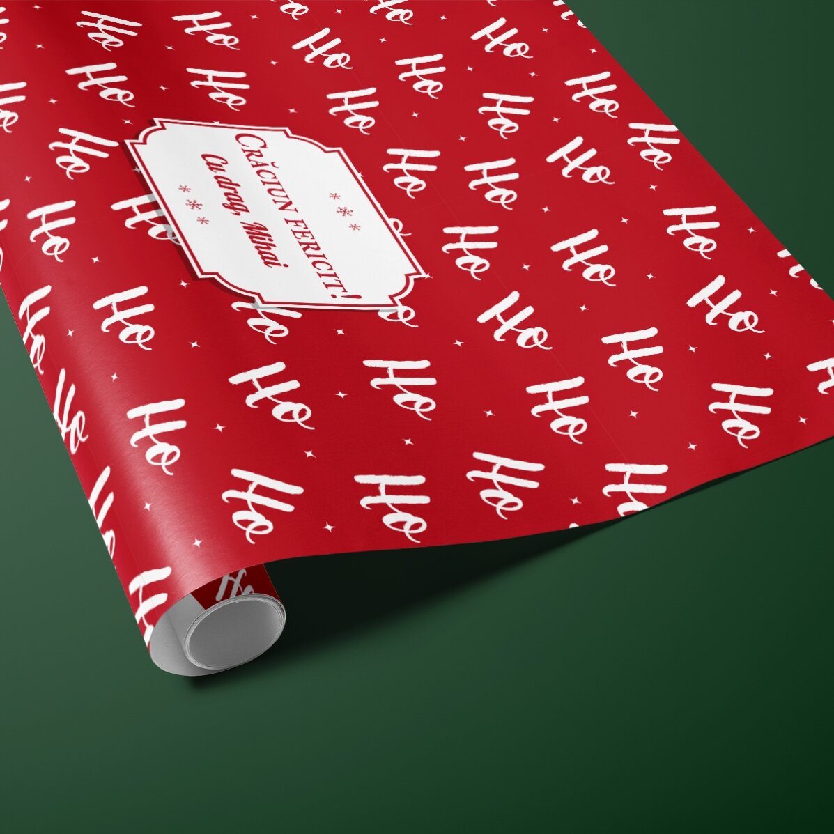 Hârtie de împachetat cadouri personalizată cu text în chenar - HoHoHo
