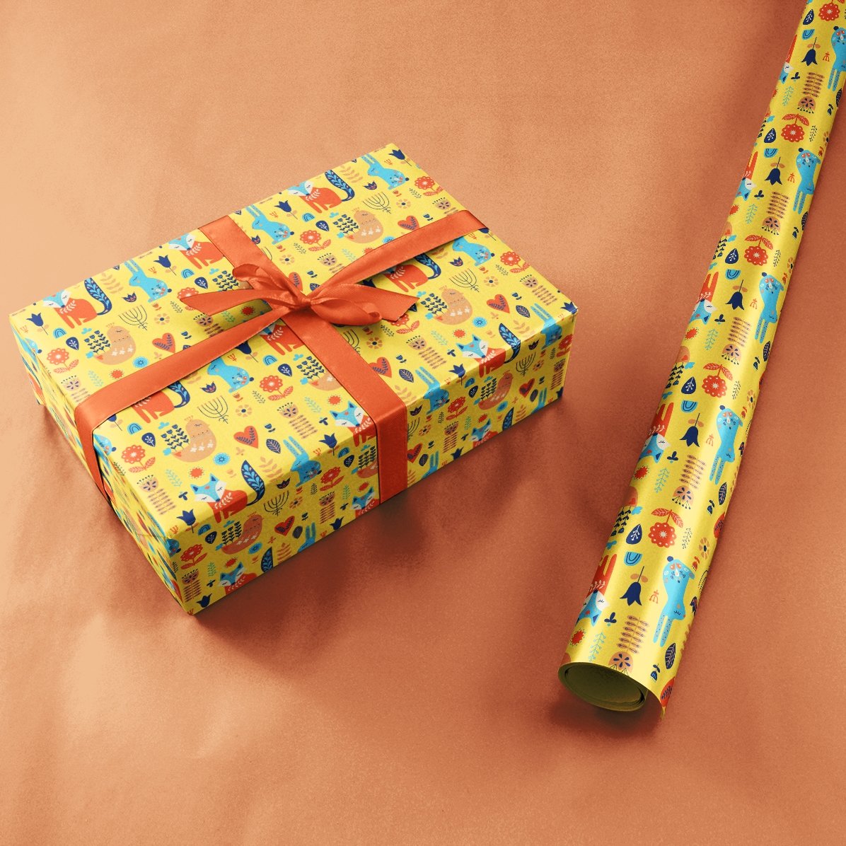 Hârtie de împachetat cadouri personalizată cu text în chenar - Vulpițe