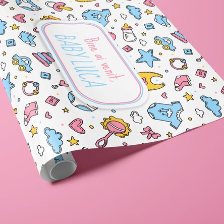 Hârtie de împachetat cadouri personalizată cu text - New baby