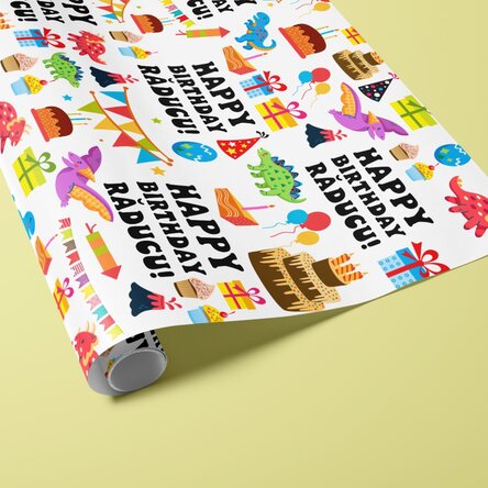 Hârtie de împachetat cadouri personalizată cu text - Petrecerea dinozaurilor