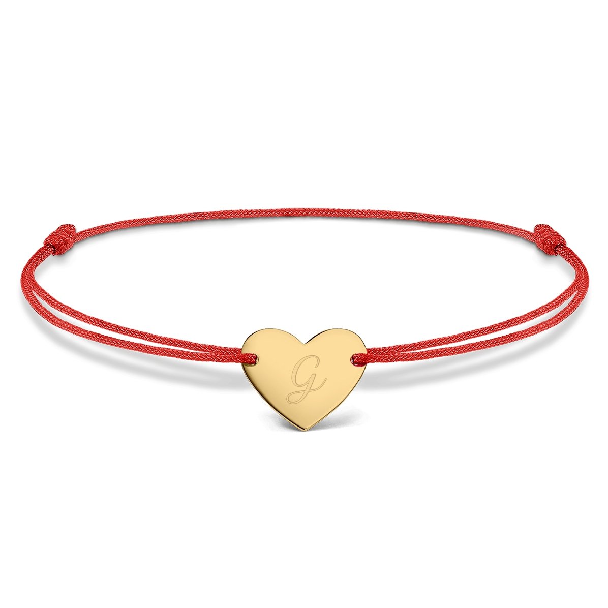Brățară cu șnur personalizată - inimă 12x10 mm - aur 14K - model inițială