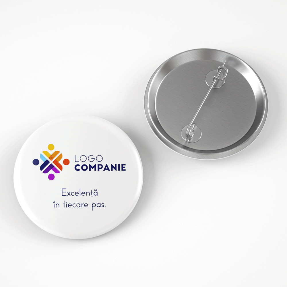 Insignă personalizată cu logo orizontal și text