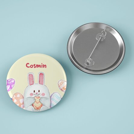 Insignă personalizată cu mesaj de Paște - Iepuraș