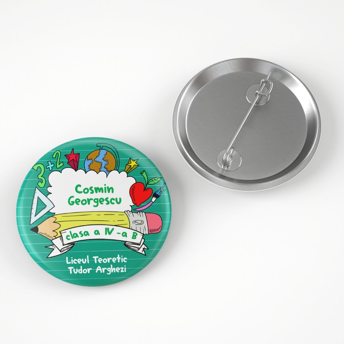 Insignă personalizată cu nume și text  - School time