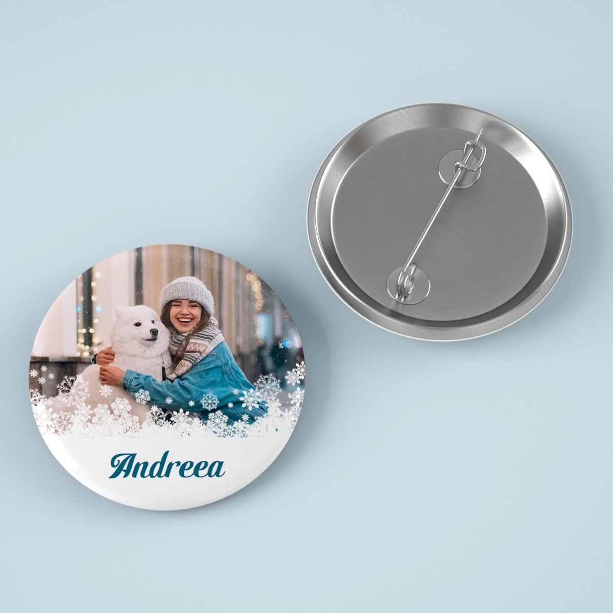 Personalised badge with photo and text - Snowflakes