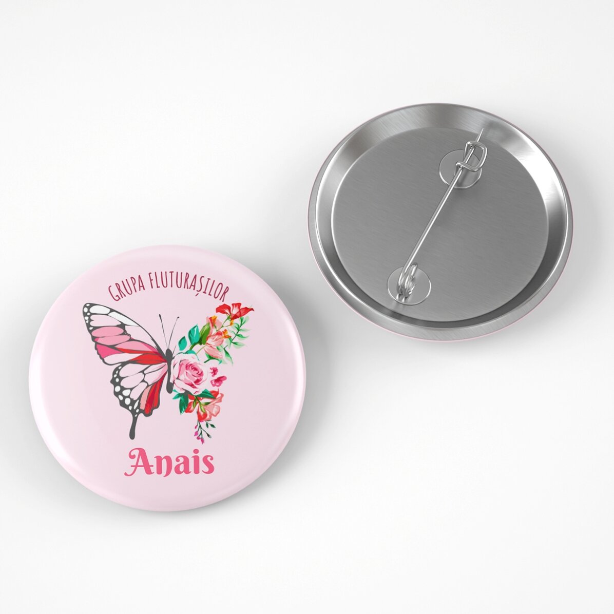 Insignă personalizată cu text - Grupa fluturașilor