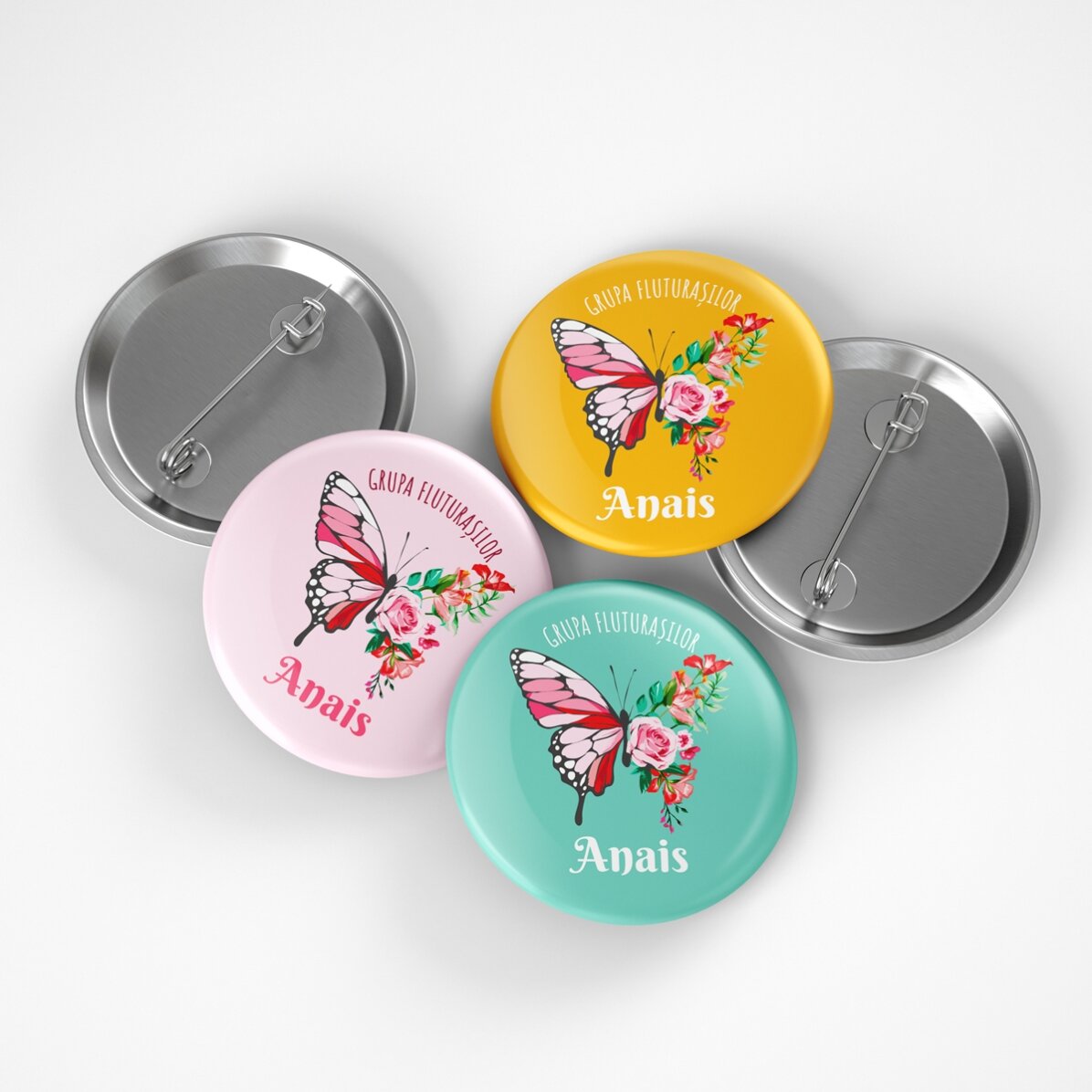 Insignă personalizată cu text - Grupa fluturașilor