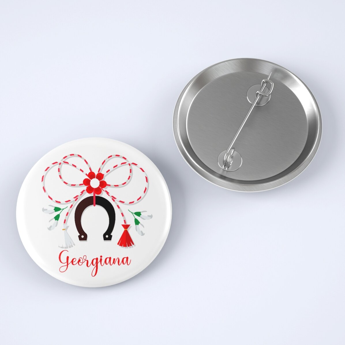 Insignă personalizată cu text - Mărțișor potcoavă