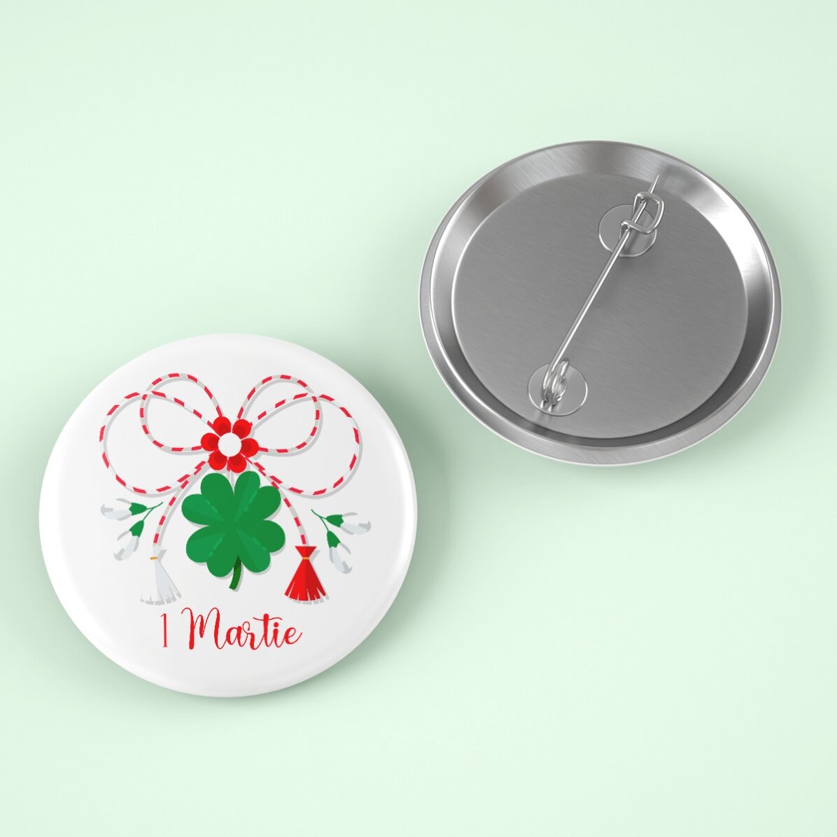 Insignă personalizată cu text - Mărțișor trifoi 