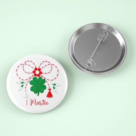 Insignă personalizată cu text - Mărțișor trifoi 