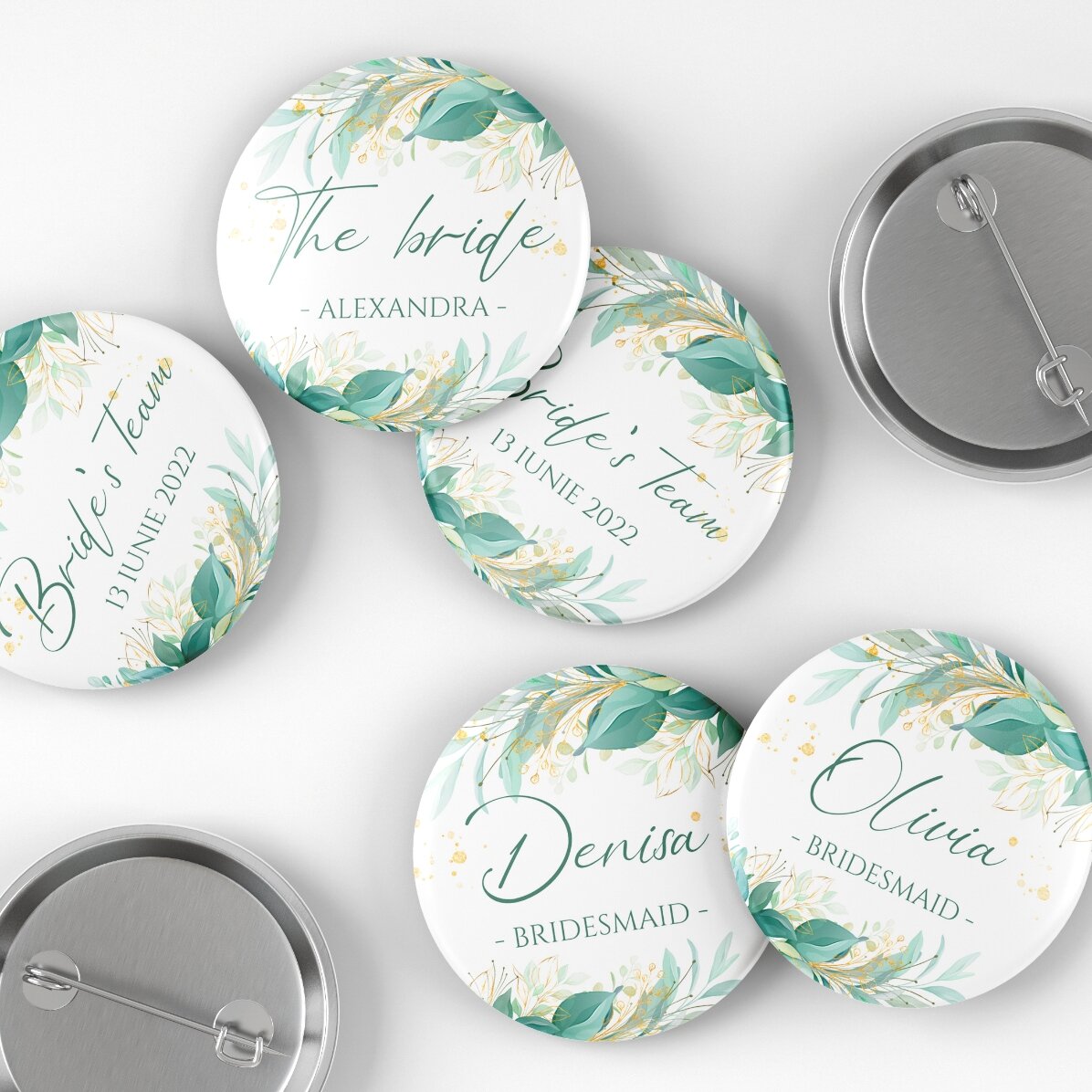 Insignă personalizată cu text pentru mireasă și domnișoare de onoare