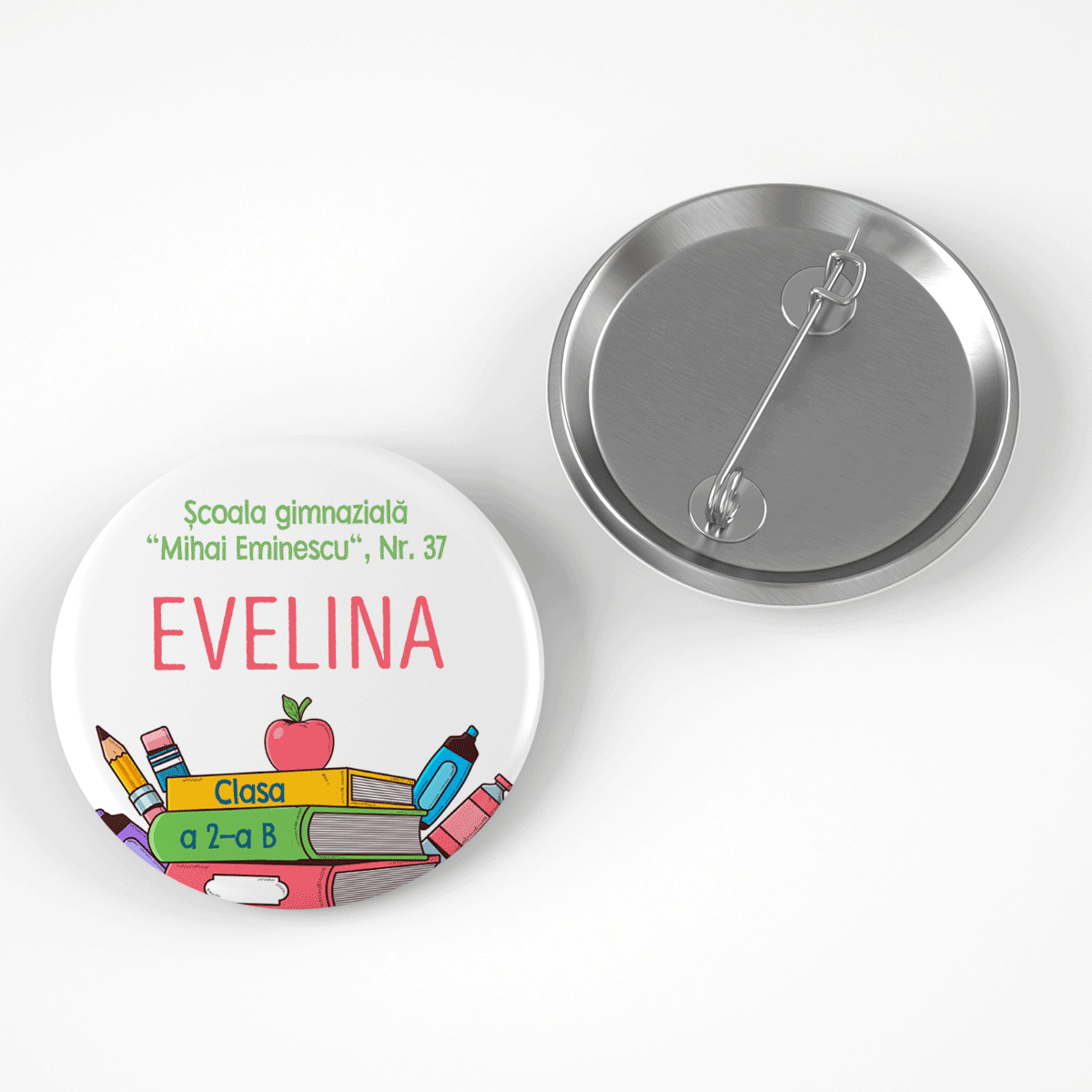 Personalised badge with text for school