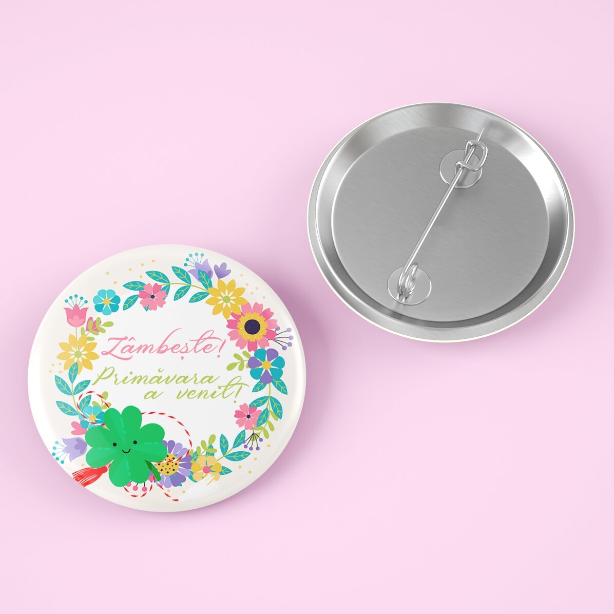 Insignă personalizată cu text - Zâmbește!