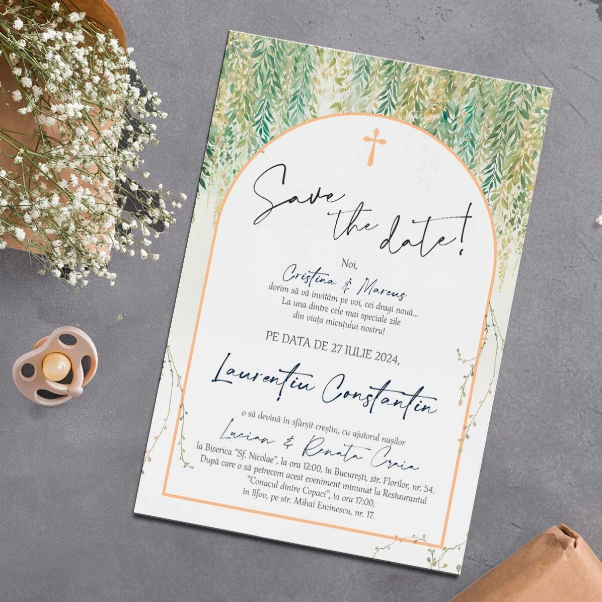 Invitație magnetică personalizată pentru botez - Happy moments