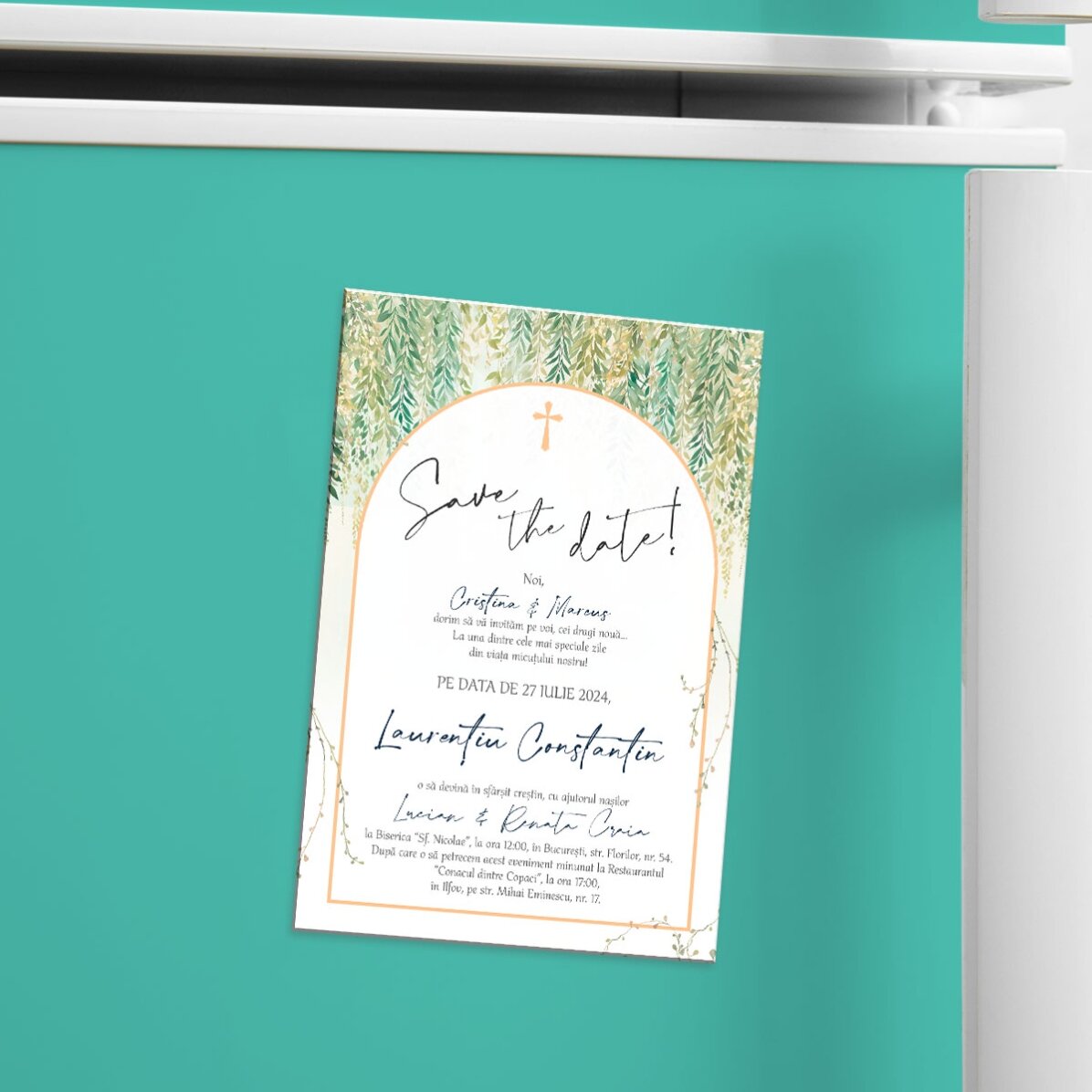 Invitație magnetică personalizată pentru botez - Happy moments