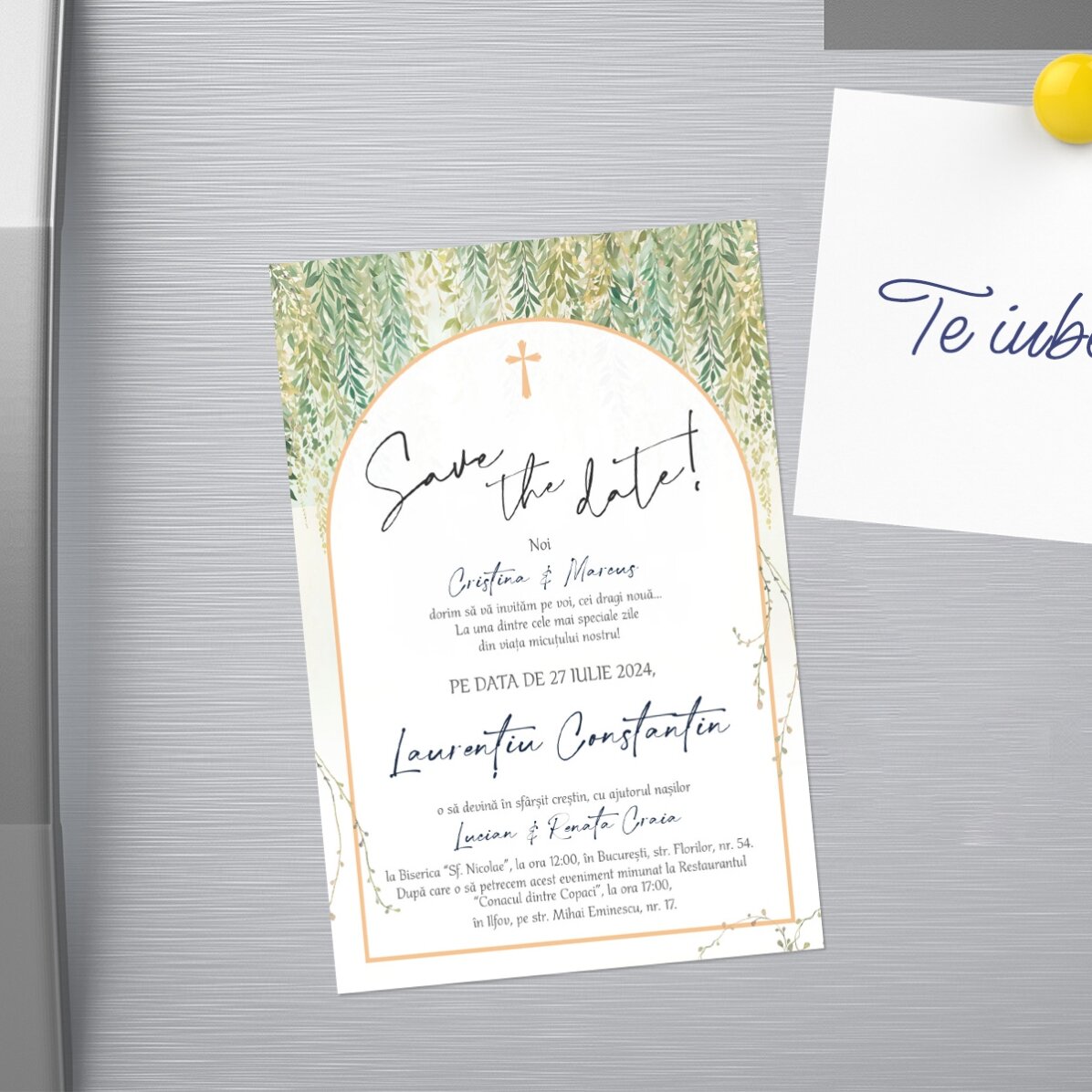 Invitație magnetică personalizată pentru botez - Happy moments