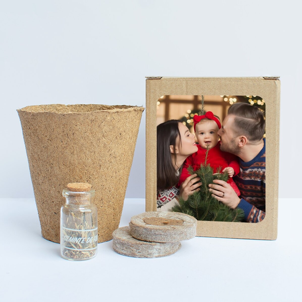 Kit de plantat semințe de brad în cutiuță personalizată cu o poză