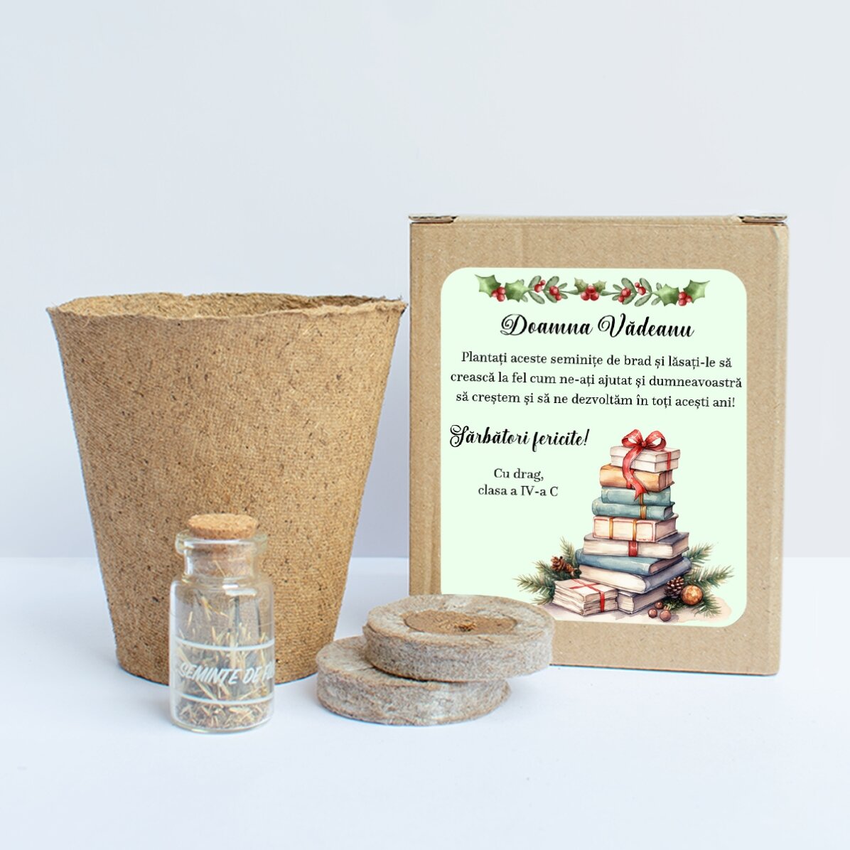 Kit de plantat semințe de brad în cutiuță personalizată cu text - Profesori