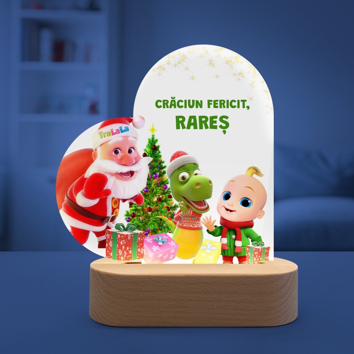 Lampă veghe LED inimă personalizată cu text - Crăciun cu TraLaLa