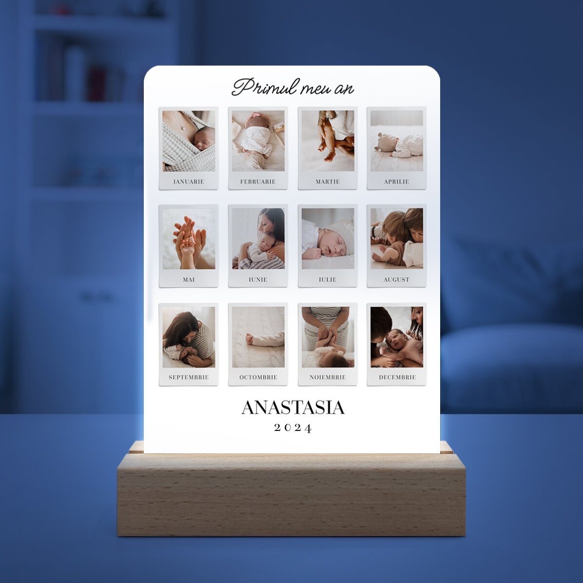 Lampă veghe LED personalizată cu 12 poze - My First Year