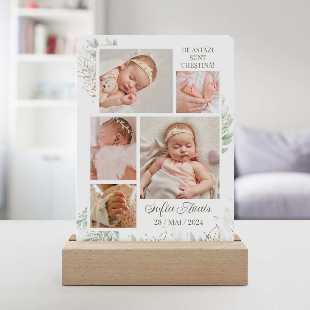Personalised LED night light with 5 photos and text - baby