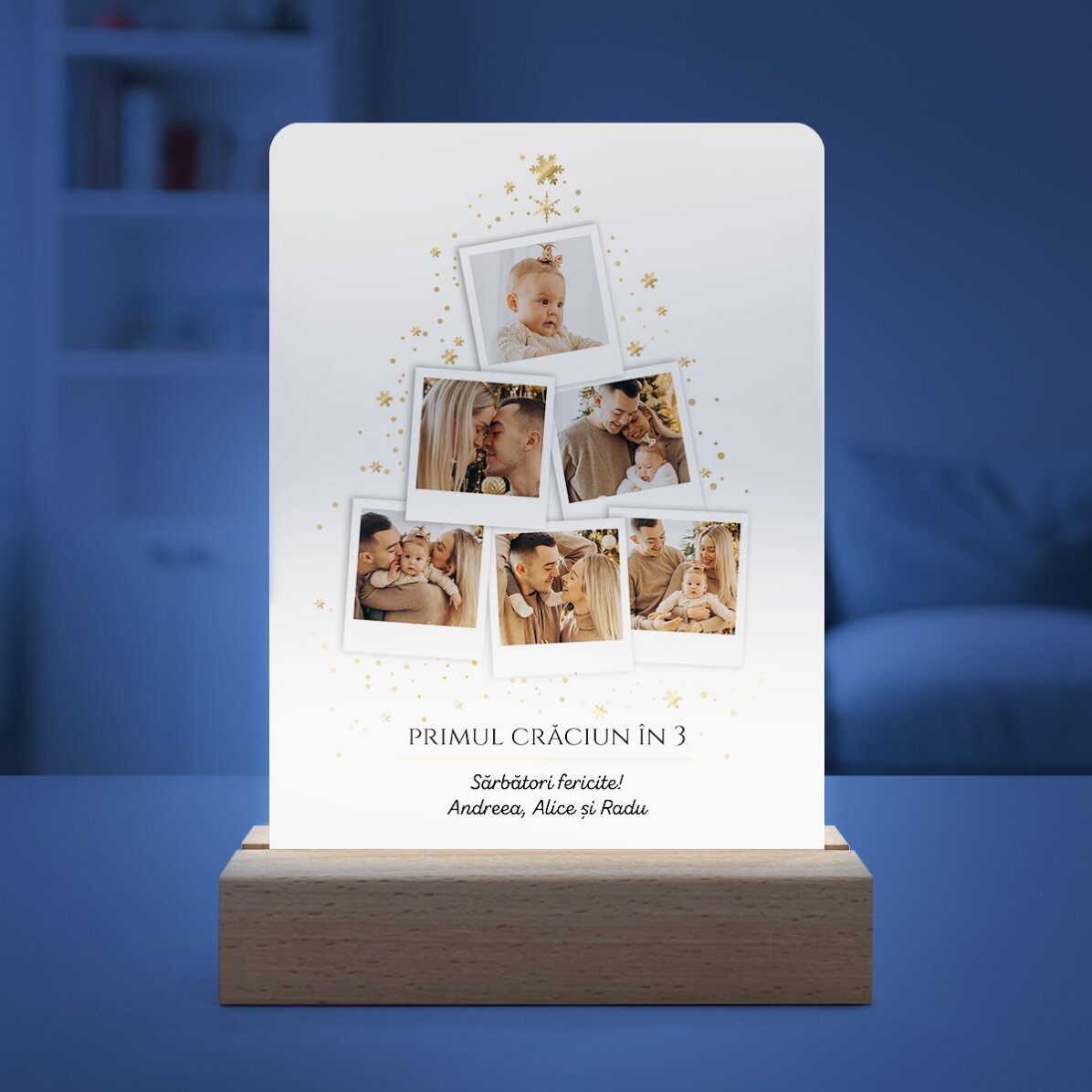 Personalised LED night light with 6 photos and message - Christmas tree