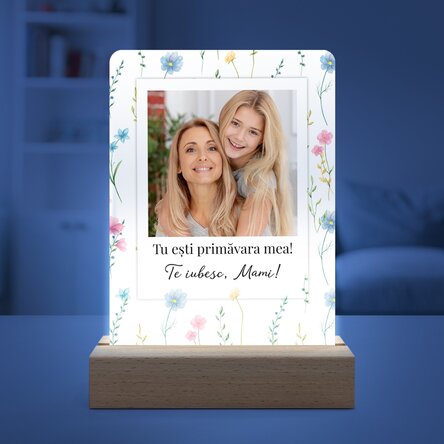 Lampă veghe LED personalizată cu o poză și mesaj - Floral