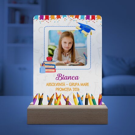 Personalised LED night light with a photo and message for children - Graduation
