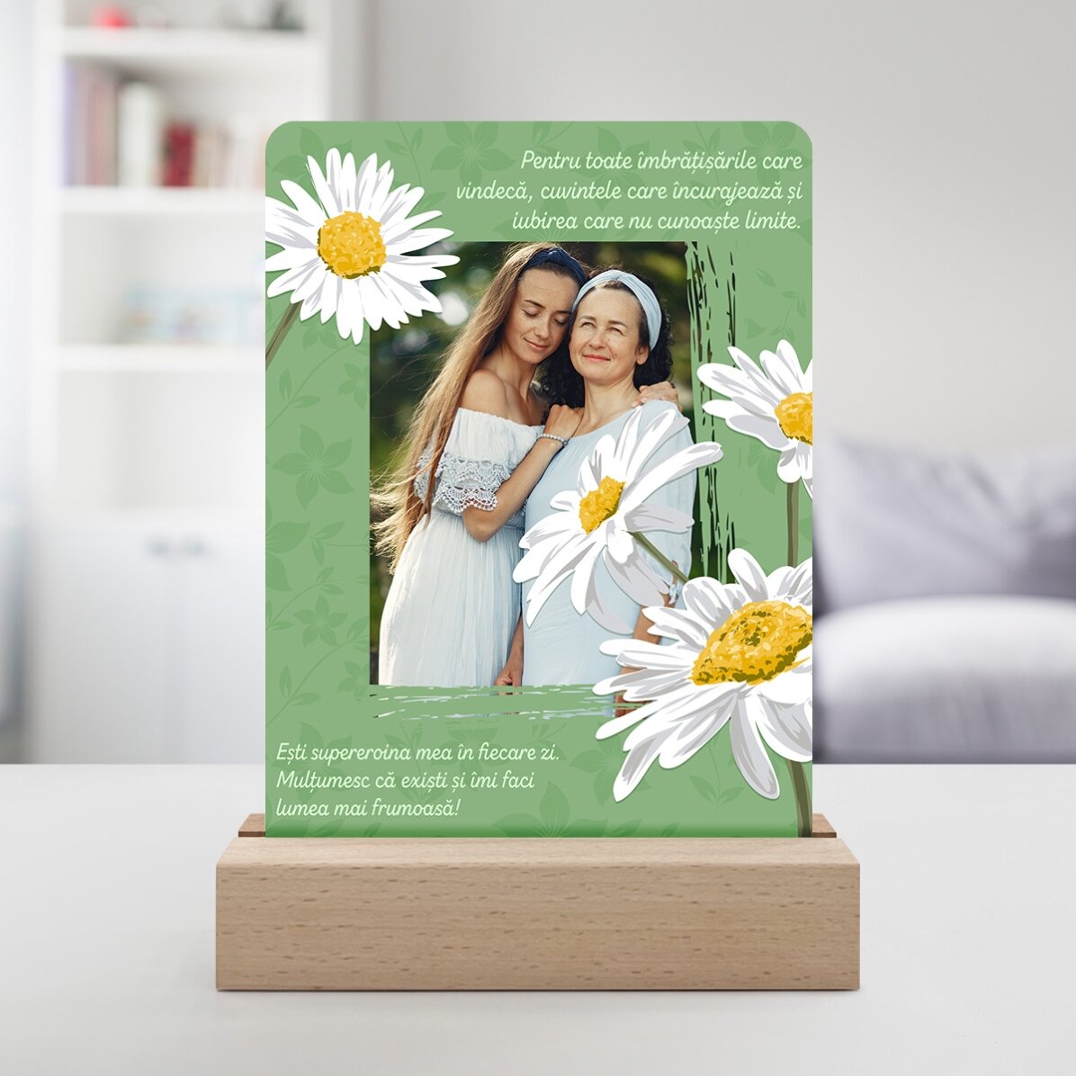 Lampă veghe LED personalizată cu o poză și text - Daisies