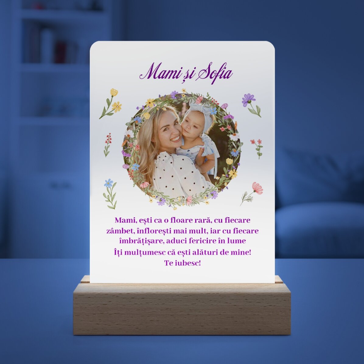 Personalised LED night light with a photo and text - Spring
