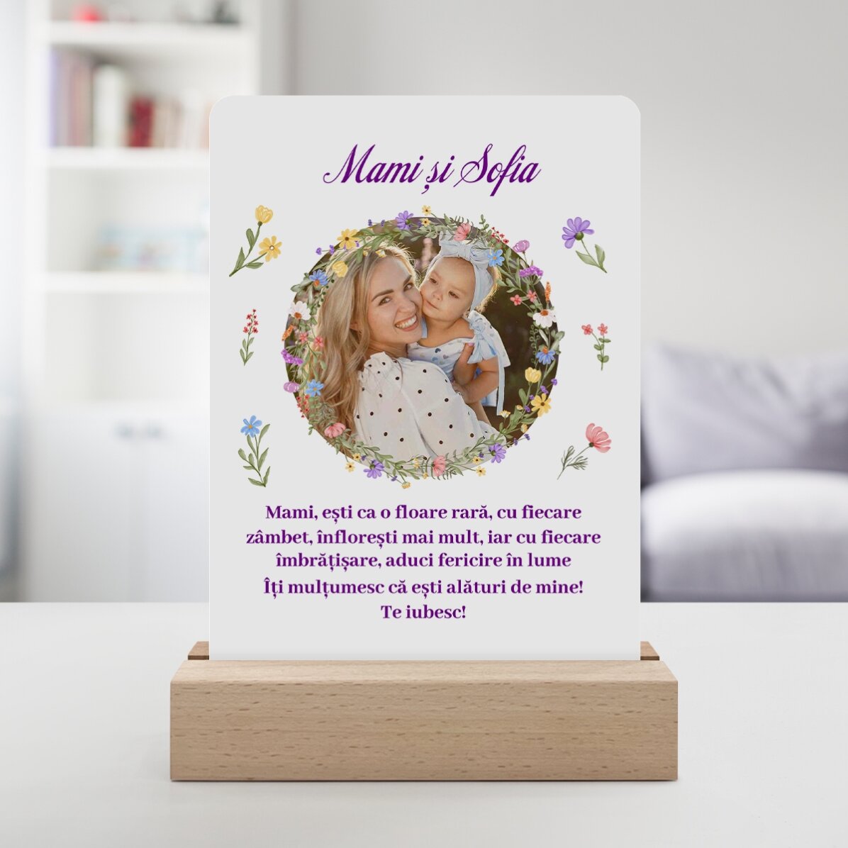 Personalised LED night light with a photo and text - Spring