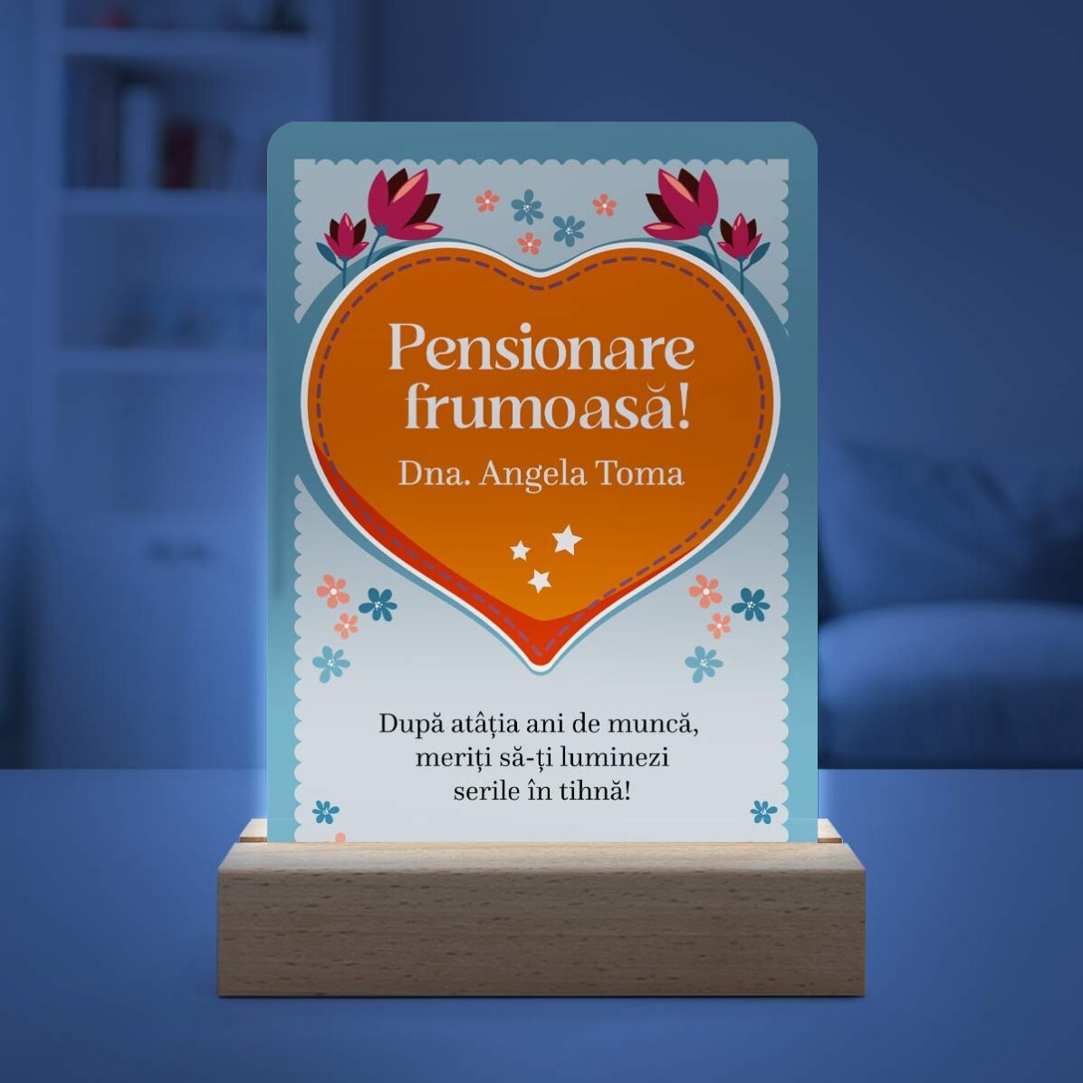 Lampă veghe LED personalizată cu mesaj - Pensionare