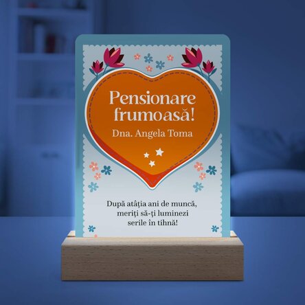 Lampă veghe LED personalizată cu mesaj - Pensionare