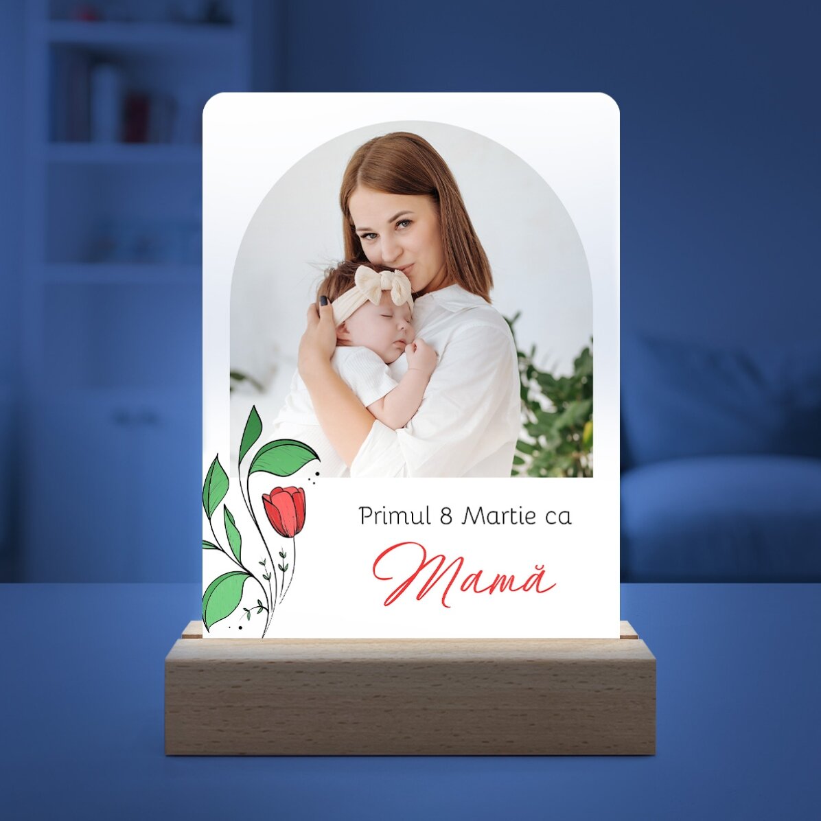 Personalised LED night light with a photo and text - A cherished memory
