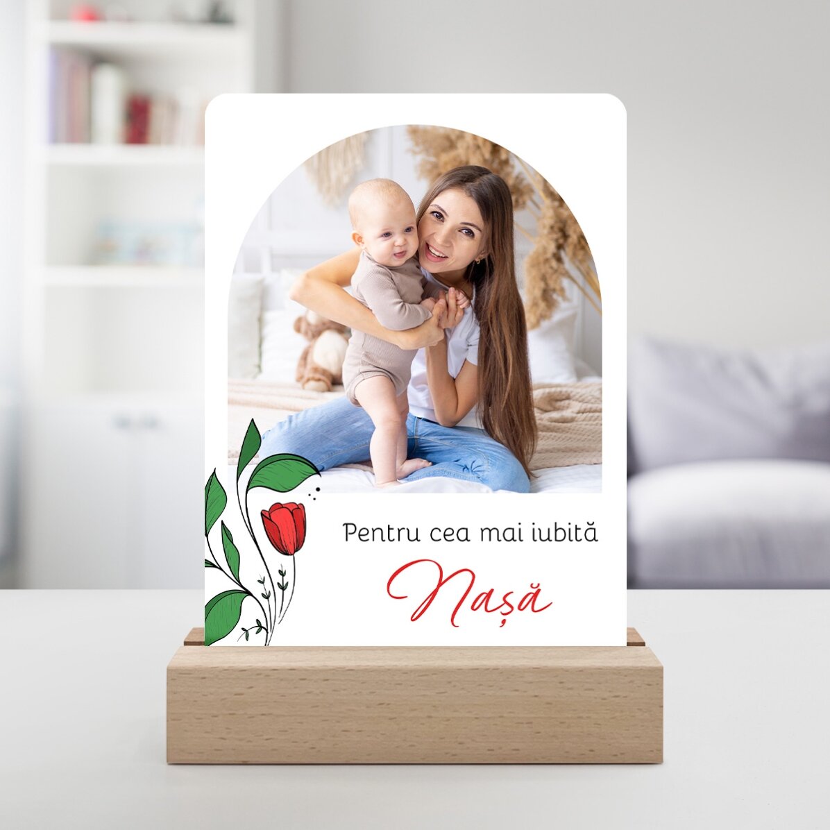 Personalised LED night light with a photo and text - A cherished memory