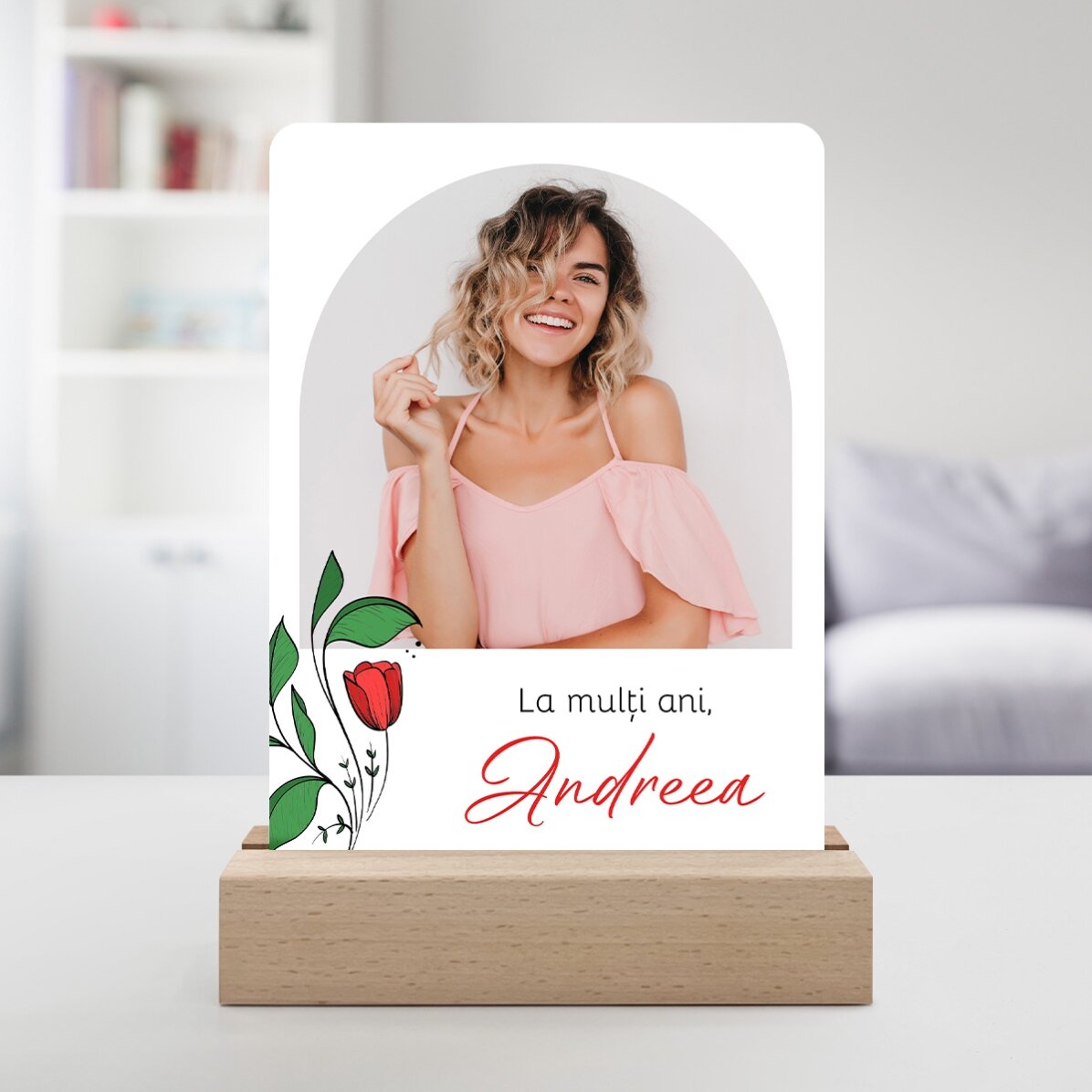 Personalised LED night light with a photo and text - A cherished memory