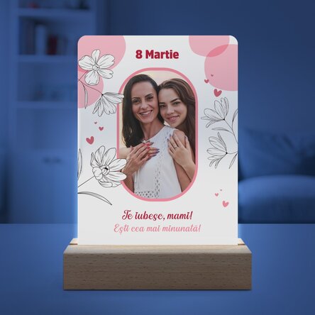 Personalised LED night light with photo and text - Floral