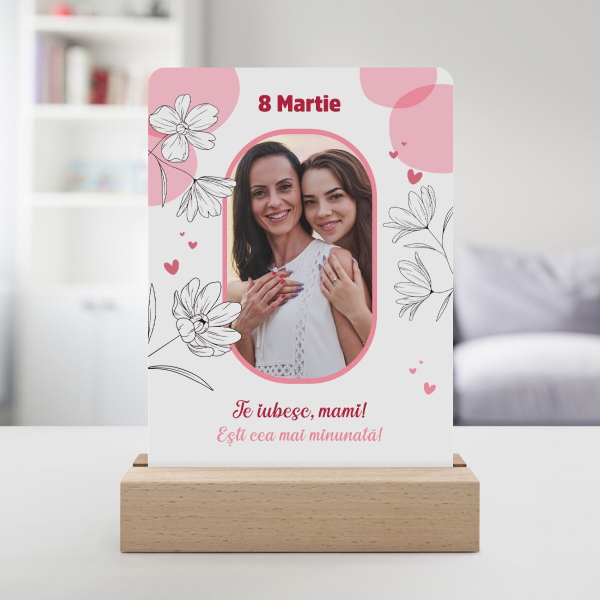 Personalised LED night light with photo and text - Floral