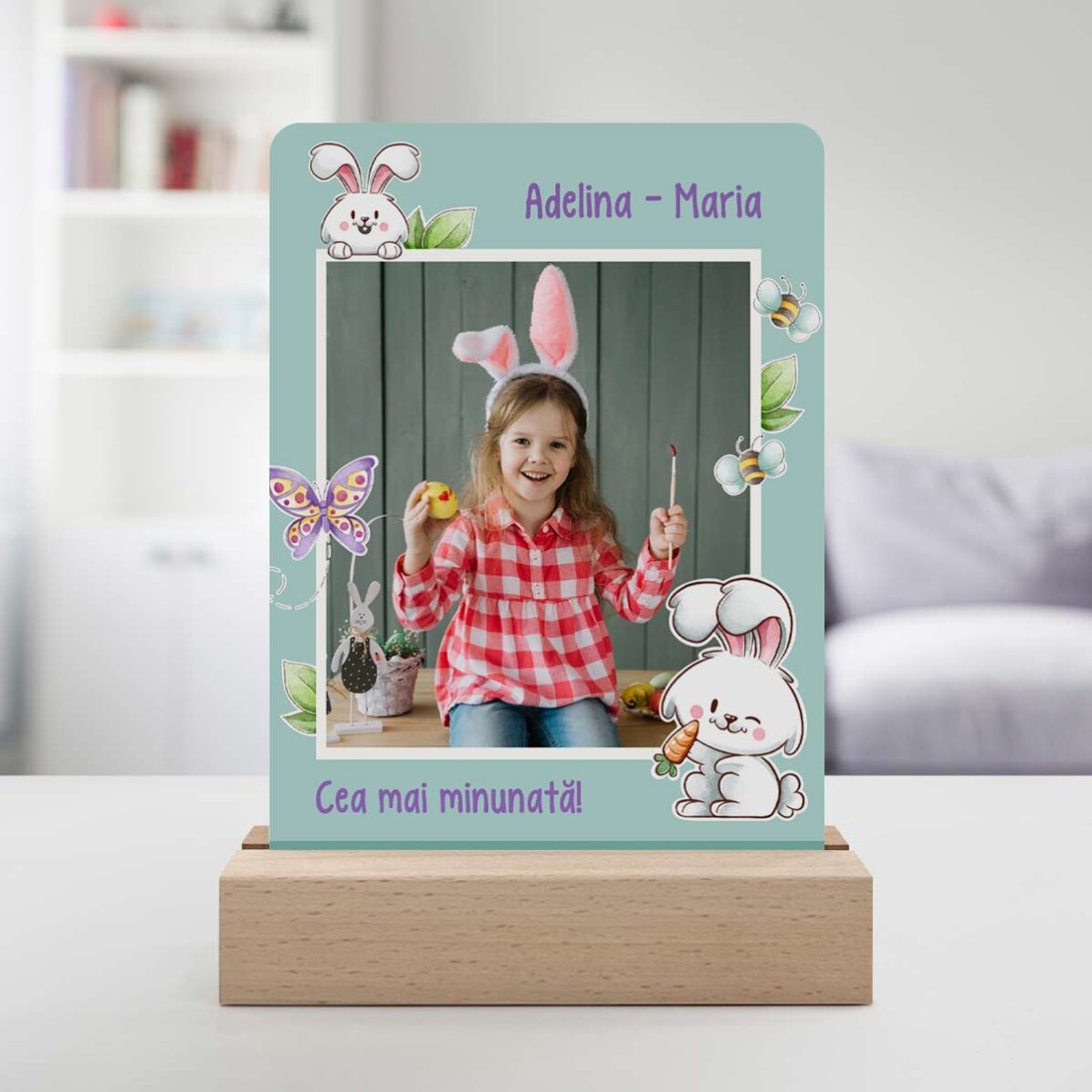 Personalised LED night light with a photo and text - Bunny