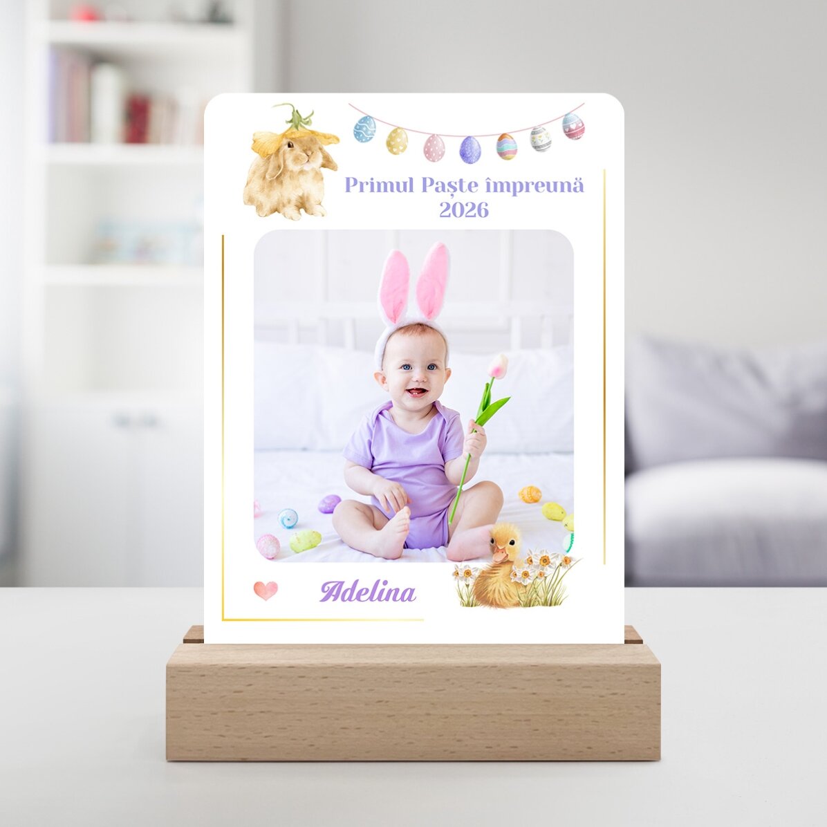 Personalised LED night light with a photo and text – First Easter