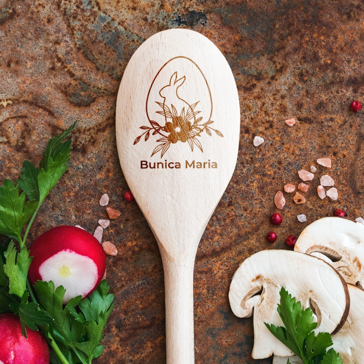 Lingură de lemn personalizată - Iepuraș de Paște