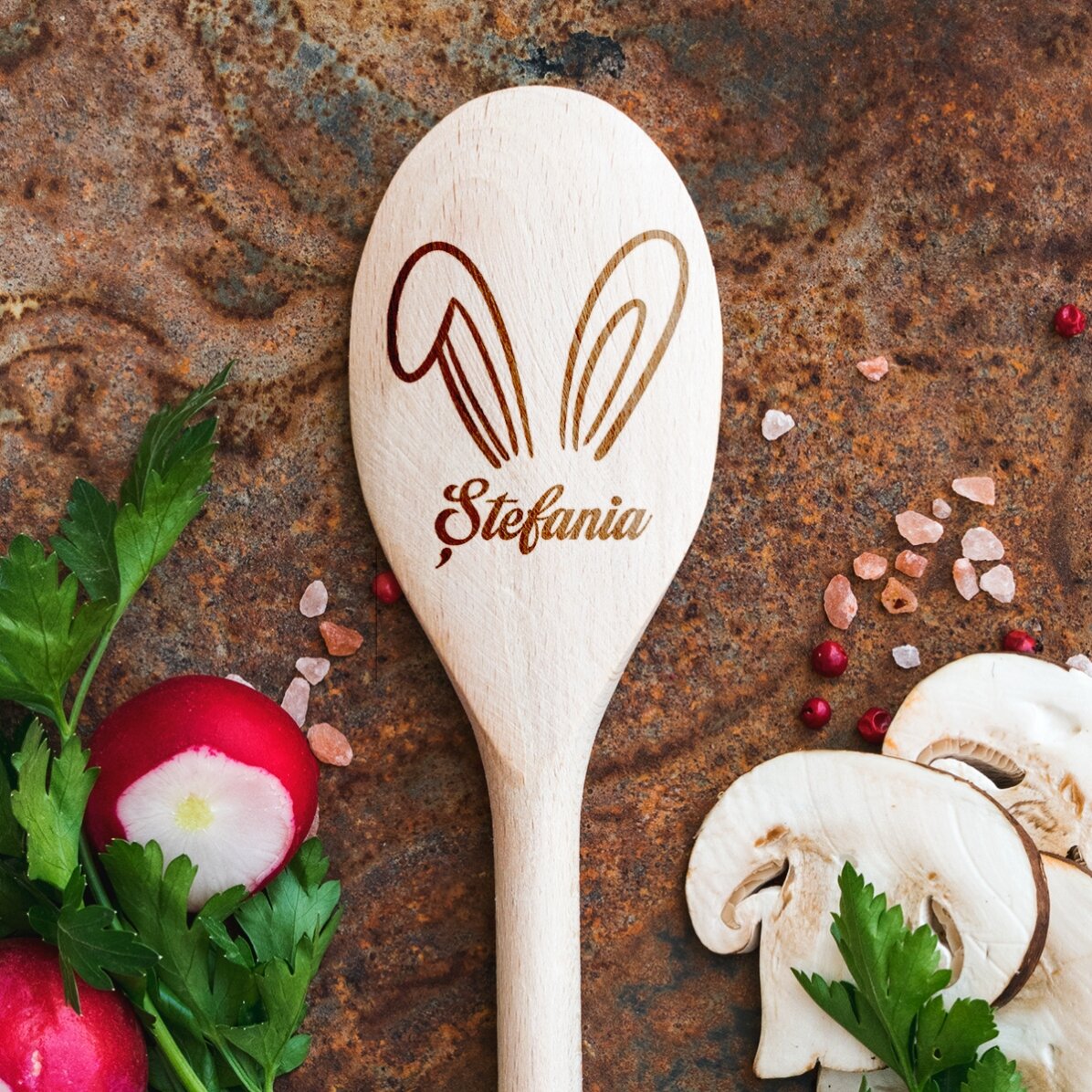 Lingură de lemn personalizată - Bunny Ears