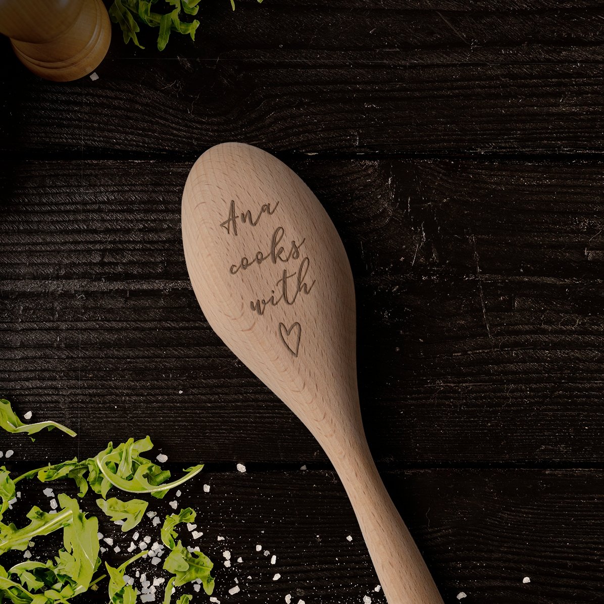 Lingură de lemn personalizată - Cook with love