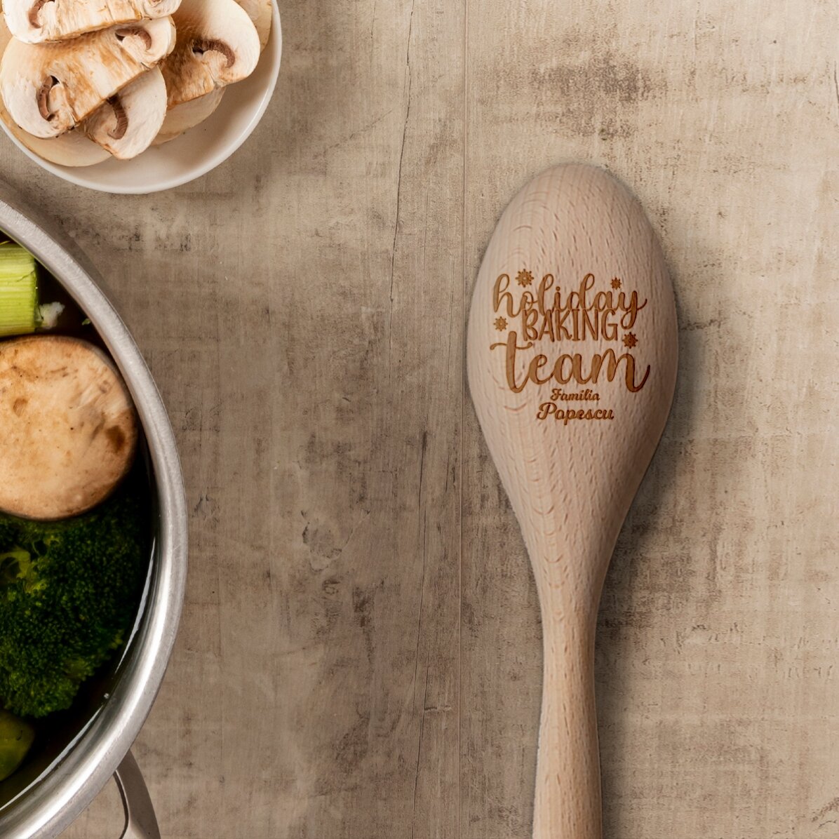 Lingură de lemn personalizată cu text - Holiday baking team