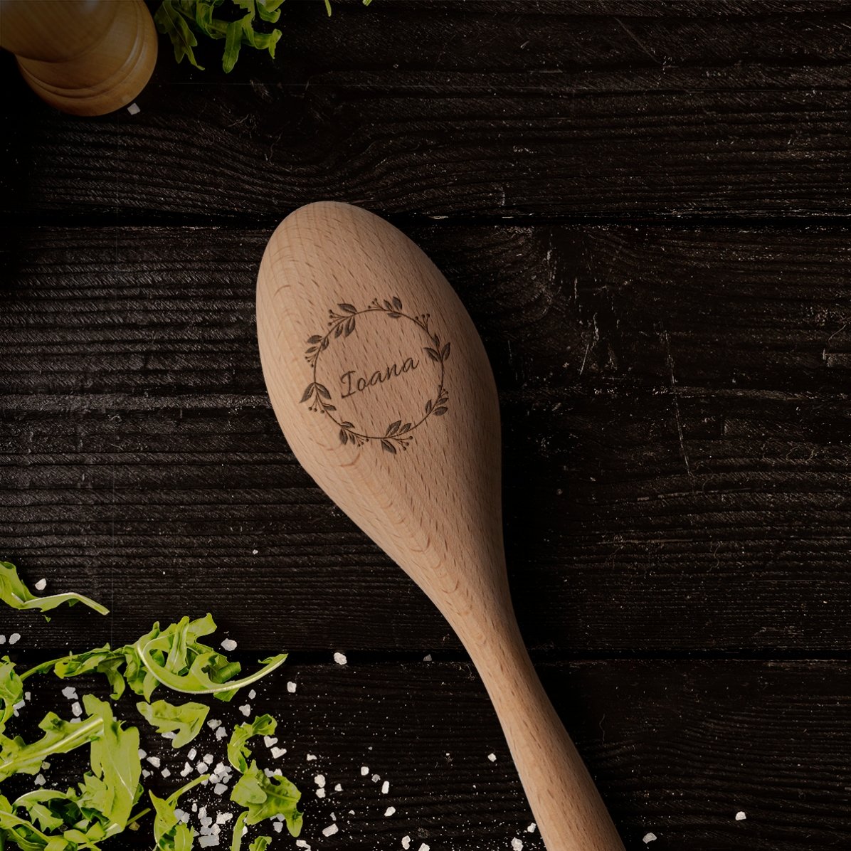Lingură de lemn personalizată - model floral