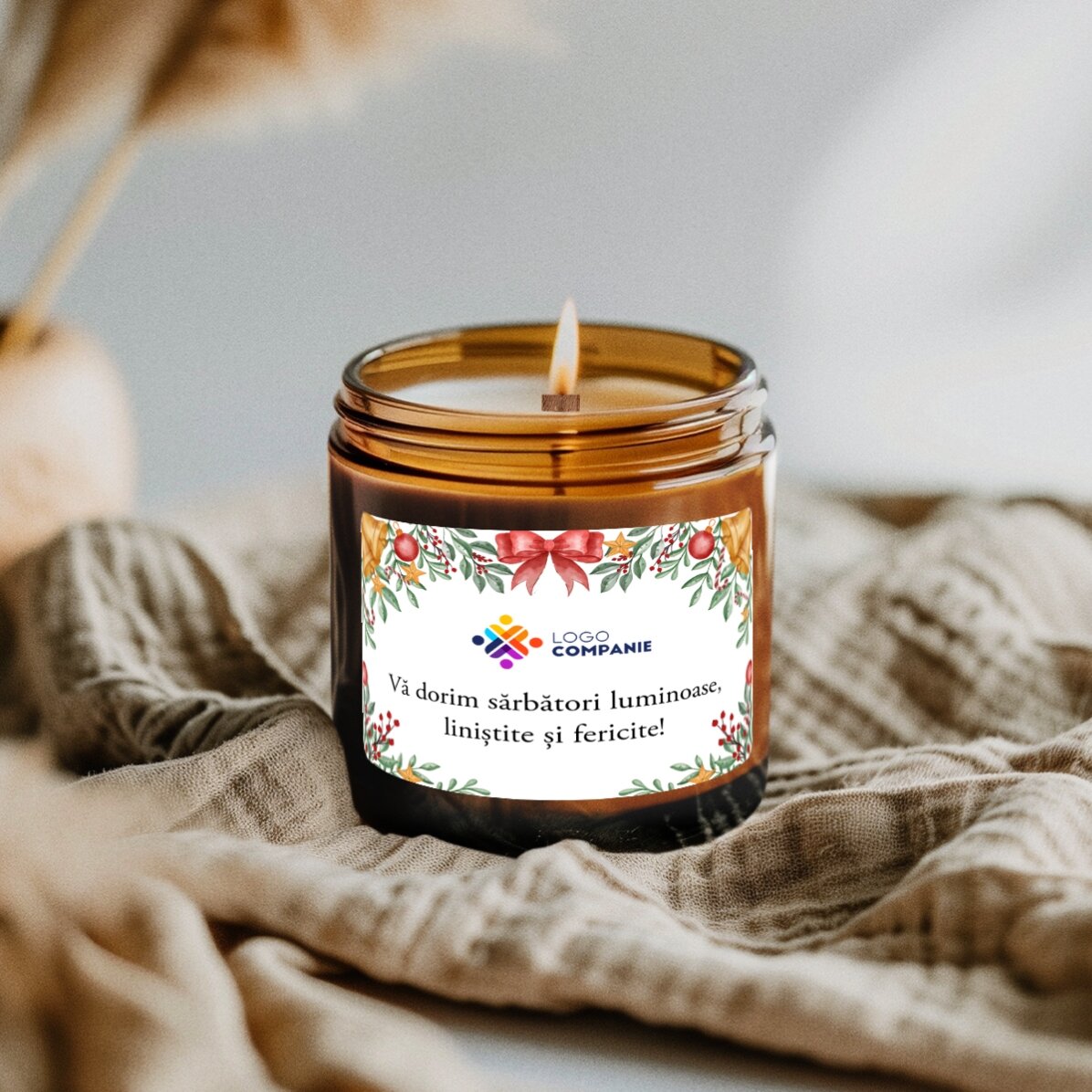 Small scented candle personalised with logo and text